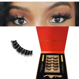 7D Fluffy Magnetic Mink eyelashes Kit - Faux mink eyelashes vegan with D curl lash strips false Eyelashes with Magnetic Eyeliner