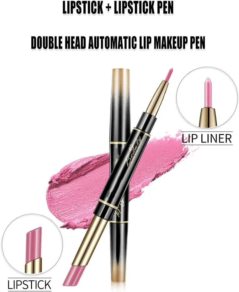 7pcs Double-Ended Auto-Rotating Lip Liner,Non-stick Cup Is Not Easy To Discolor Double-ended Lip Pencil Matte Lipstick Makeup,Waterproof Long Lasting,for Girls Ladies Daily/Travel/Party/Work. (Set A)