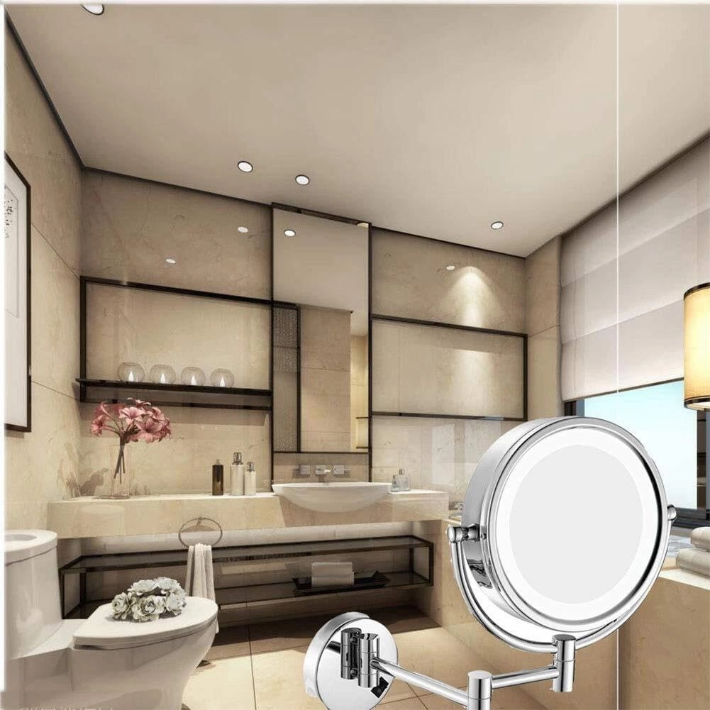8.5-Inch Wall Mounted Makeup Mirror with LED Lights, 1X/7X Magnification, 360° Swivel Extendable, Chrome Finish, Plug Operated(10X)