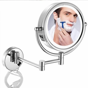 8.5-Inch Wall Mounted Makeup Mirror with LED Lights, 1X/7X Magnification, 360° Swivel Extendable, Chrome Finish, Plug Operated(10X)