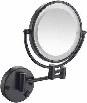 8 Inch LED Lighted Wall Mounted Makeup Mirror with Magnification, Double Sided Swivel Vanity Mirror for Bathroom, 360 Degree Rotation, Flexible Gooseneck, and Locking Suction ( Color : Matte Black , S
