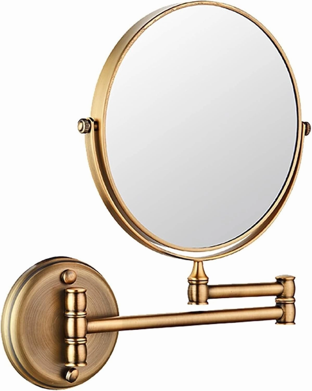 8-Inch Wall-Mounted Makeup Mirror, Double-Sided Magnifying Mirror, 360° Swivel Adjustable Brass Vanity Mirror, 10X Magnification(7X)