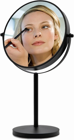 8" Desktop Makeup Mirror, Black Desktop Makeup Mirror, Magnification 1X/10, 360° Rotation Adjustment