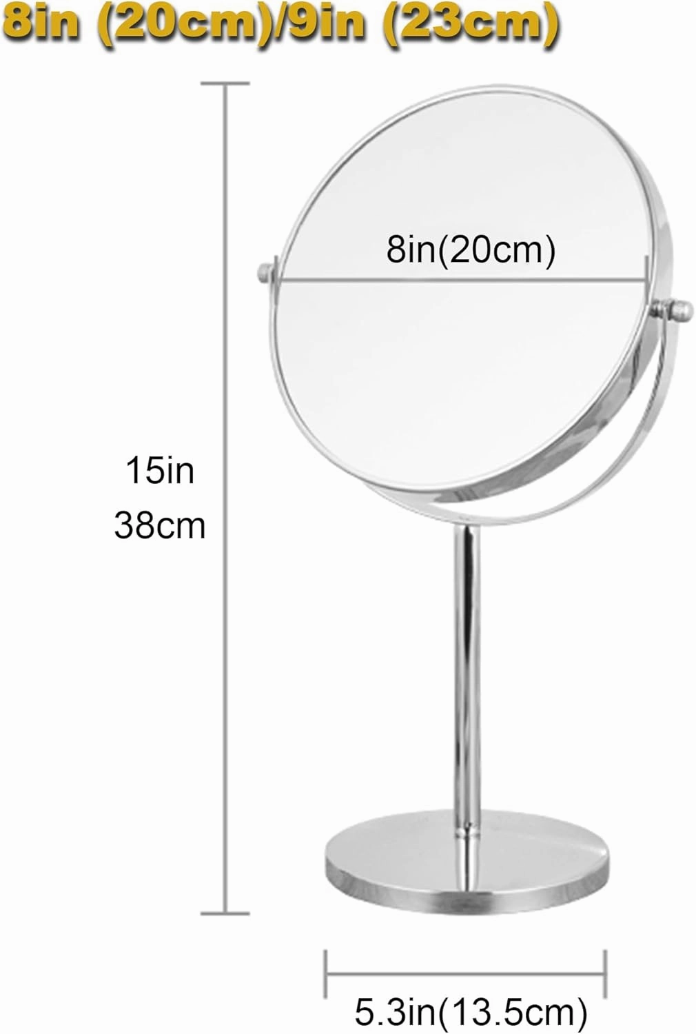 8" Tabletop Vanity Mirror with 1X/10X Magnification, Chrome, 360° Rotatable Makeup Mirror for Women, Beauty, Grooming and Skincare
