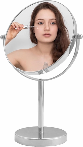 8" Tabletop Vanity Mirror with 1X/10X Magnification, Chrome, 360° Rotatable Makeup Mirror for Women, Beauty, Grooming and Skincare