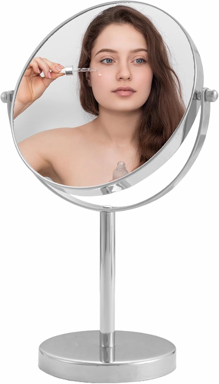 8" Tabletop Vanity Mirror with 1X/10X Magnification, Chrome, 360° Rotatable Makeup Mirror for Women, Beauty, Grooming and Skincare
