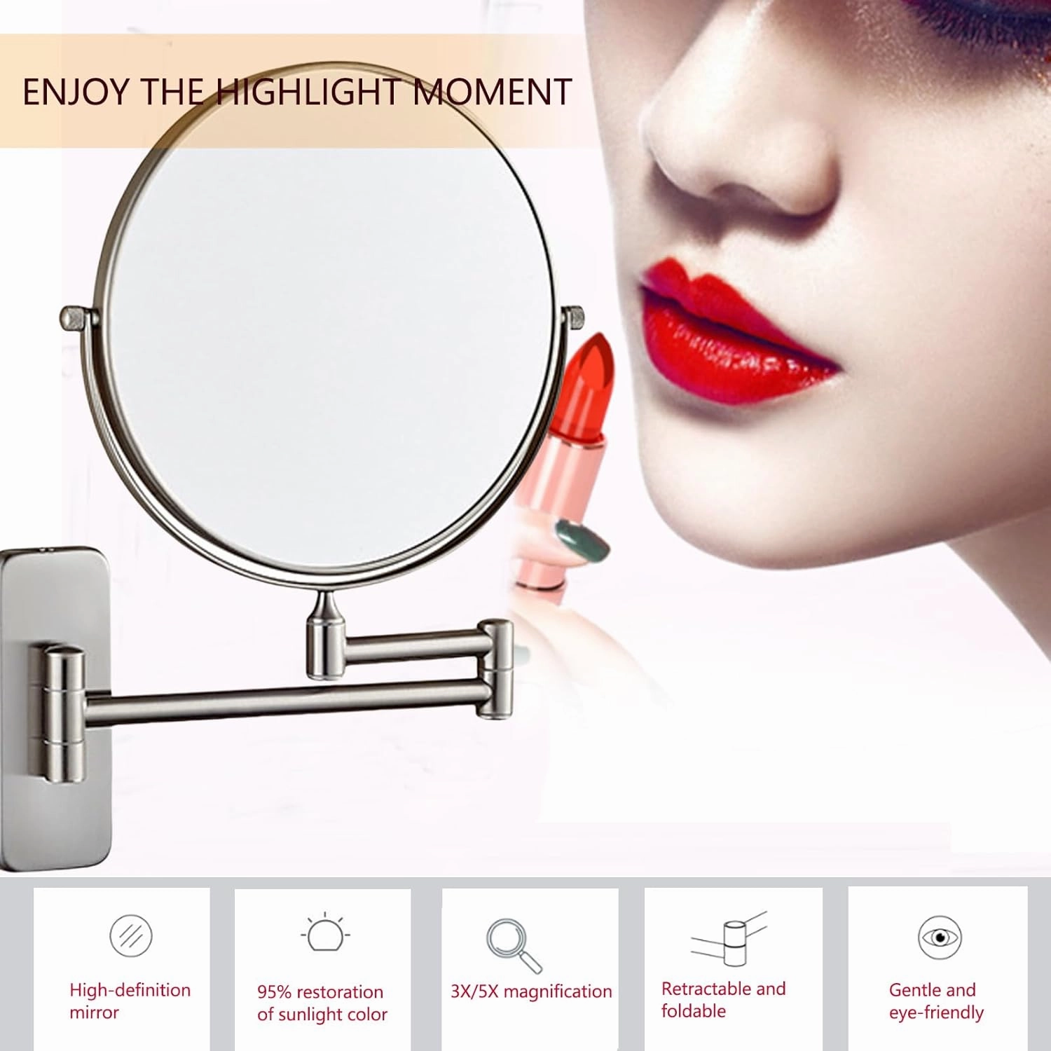 8" Wall Mounted Makeup Mirror with Magnification,Two-Sided Swivel Bathroom Mirror,360° Swivel Extendable Cosmetic Shaving Mirror Magnification Mirror,3X,Antique Steel
