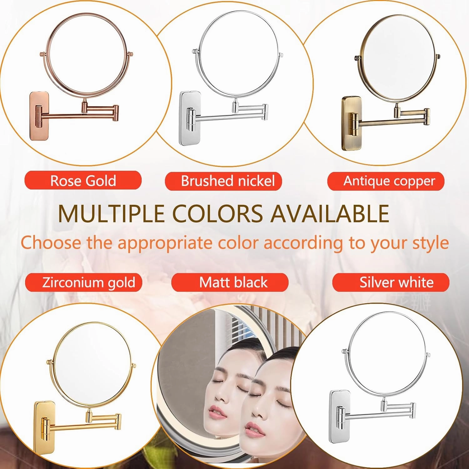 8" Wall Mounted Makeup Mirror with Magnification,Two-Sided Swivel Bathroom Mirror,360° Swivel Extendable Cosmetic Shaving Mirror Magnification Mirror,3X,Antique Steel