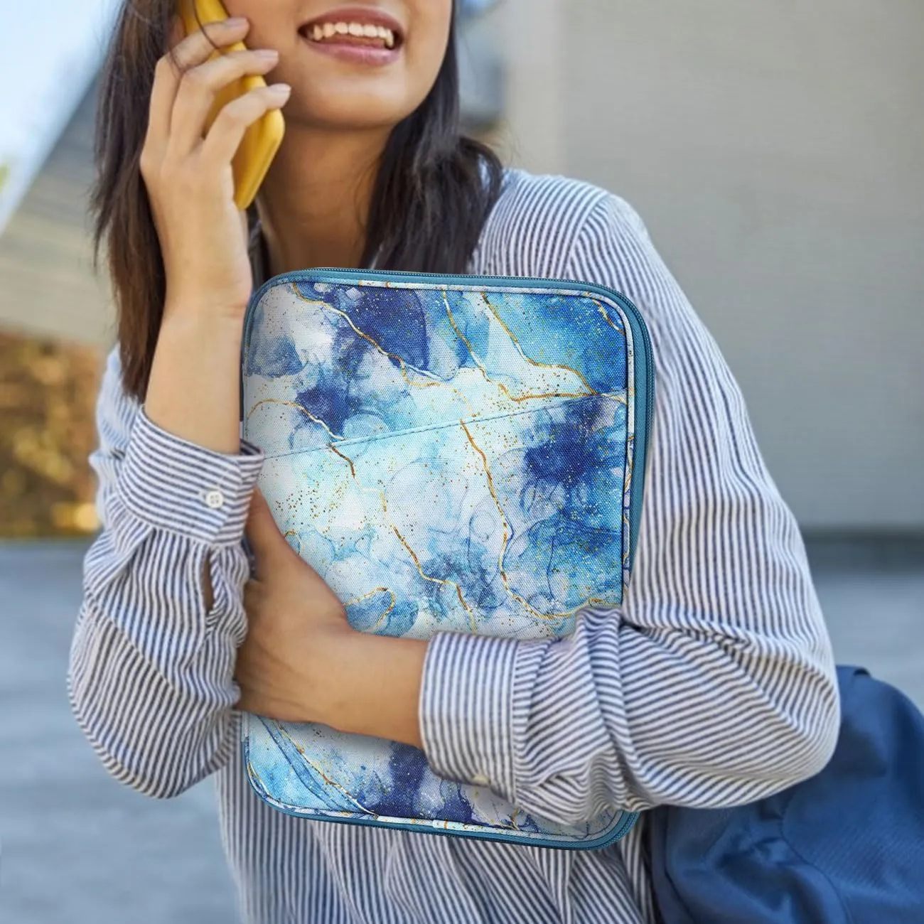 9-11 Inch Tablet Sleeve Bag Carrying Case for iPad 10th Gen 10.9, iPad 9/8/7th Gen 10.2, iPad Air 11", iPad Pro 11 M4 M2 2024, iPad Air5/4 10.9, Galaxy Tab A9  Plus 11"/S9 FE, Marble Blue