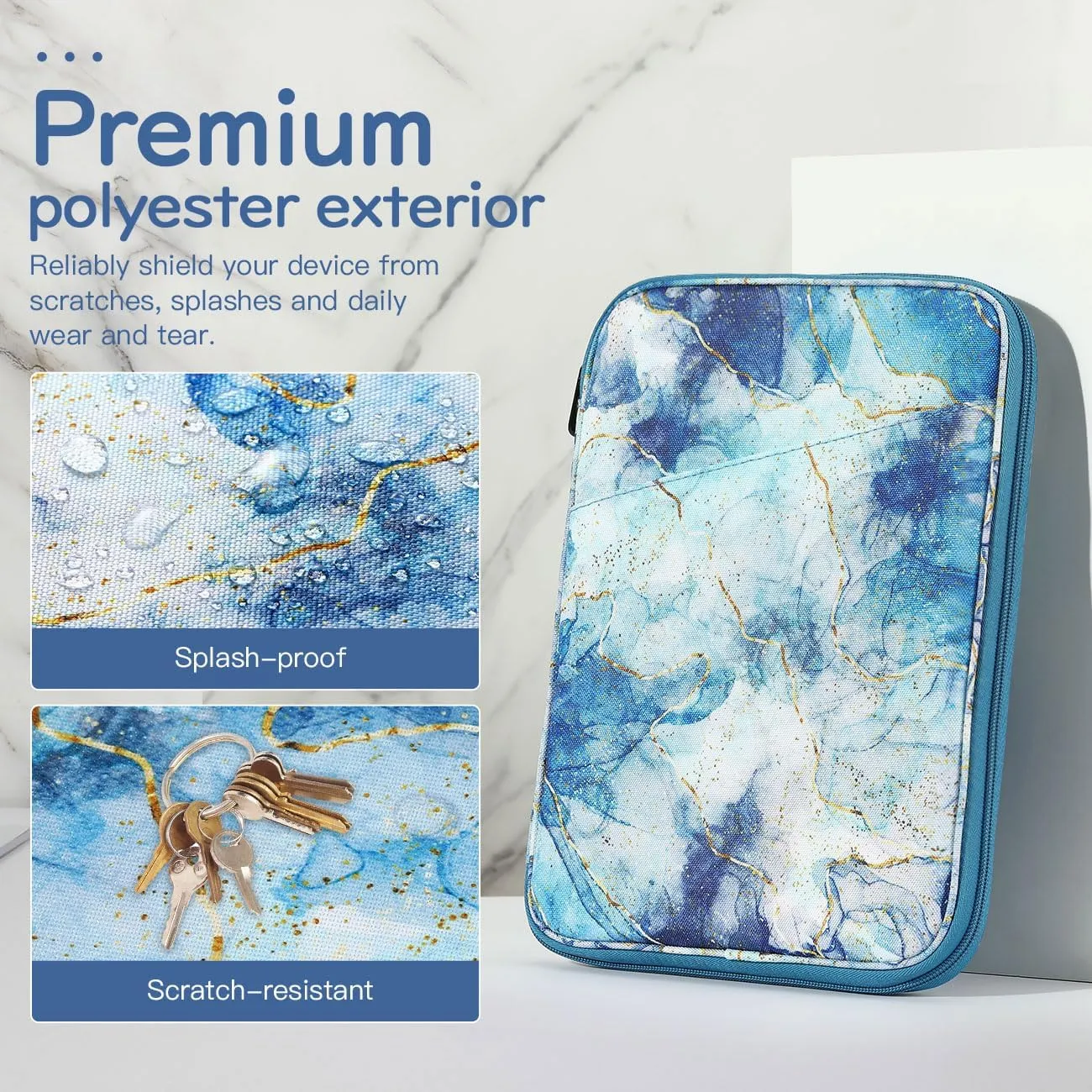 9-11 Inch Tablet Sleeve Bag Carrying Case for iPad 10th Gen 10.9, iPad 9/8/7th Gen 10.2, iPad Air 11", iPad Pro 11 M4 M2 2024, iPad Air5/4 10.9, Galaxy Tab A9  Plus 11"/S9 FE, Marble Blue