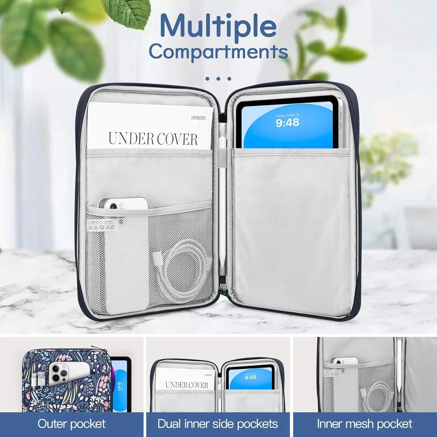 9-11 Inch Tablet Sleeve Bag Carrying Case for iPad (A16) 11th Gen 11", iPad 10th Gen 10.9" Air 5/4, i-Pad Air/Pro 11", i-Pad 9/8/7th, Galaxy Tab A9  Plus 11", Remarkable 2 10.3", Night Blue