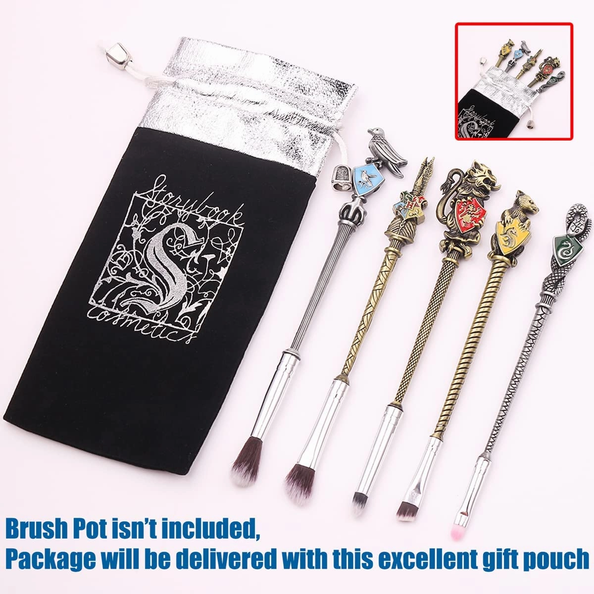 【2 Color Options】Metal Wand Gifts Makeup Brushes Set Wi-zard Wand Makeup Brushes Set Make Up Brushes for Women - Brushes Holder Pot Not Included HP_Bronze_5PCS