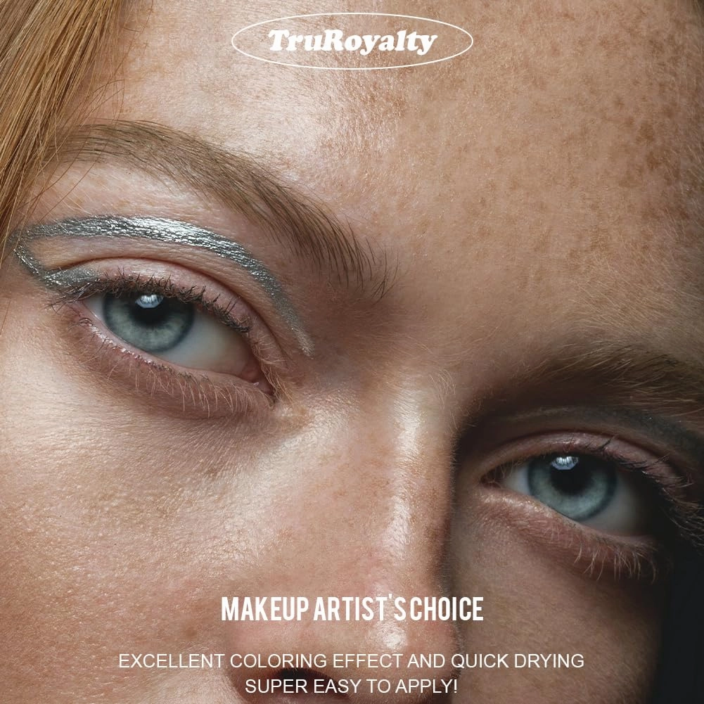 -Water Activated Eyeliner Silver n Gold 2 in 1 - Shimmery Wet Liner Makeup - Smudge Proof Face Body Paint Long Lasting Formula- “TruRoyalty” Silver n Gold -10g/container