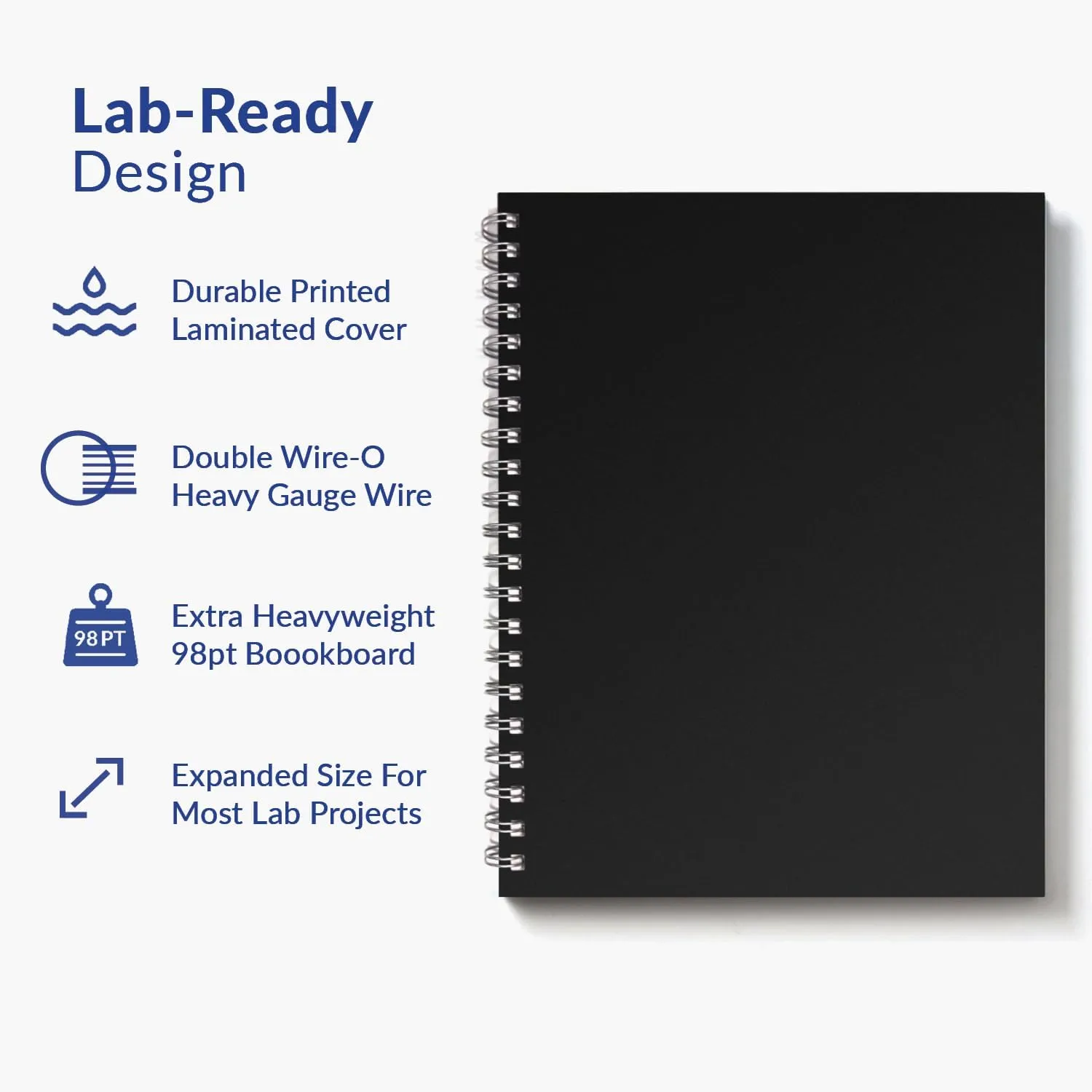 Advanced W7-B Expanded Wirebound Lab Notebook, 9.25 x 11.75 in (23.5 x 30 cm), 144 Pages, Double Wire Looped, 70lb Heavyweight Paper (1-Pack, Grid)