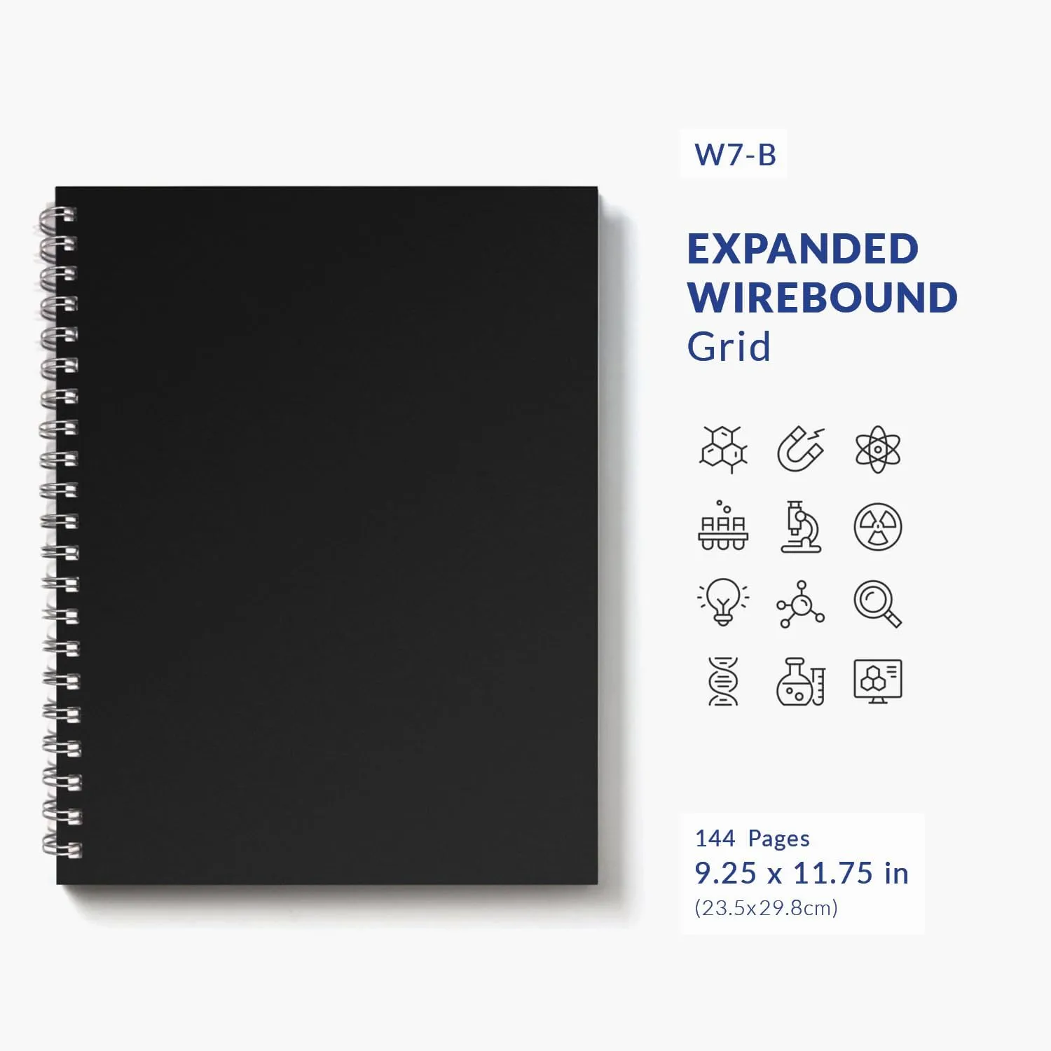 Advanced W7-B Expanded Wirebound Lab Notebook, 9.25 x 11.75 in (23.5 x 30 cm), 144 Pages, Double Wire Looped, 70lb Heavyweight Paper (1-Pack, Grid)