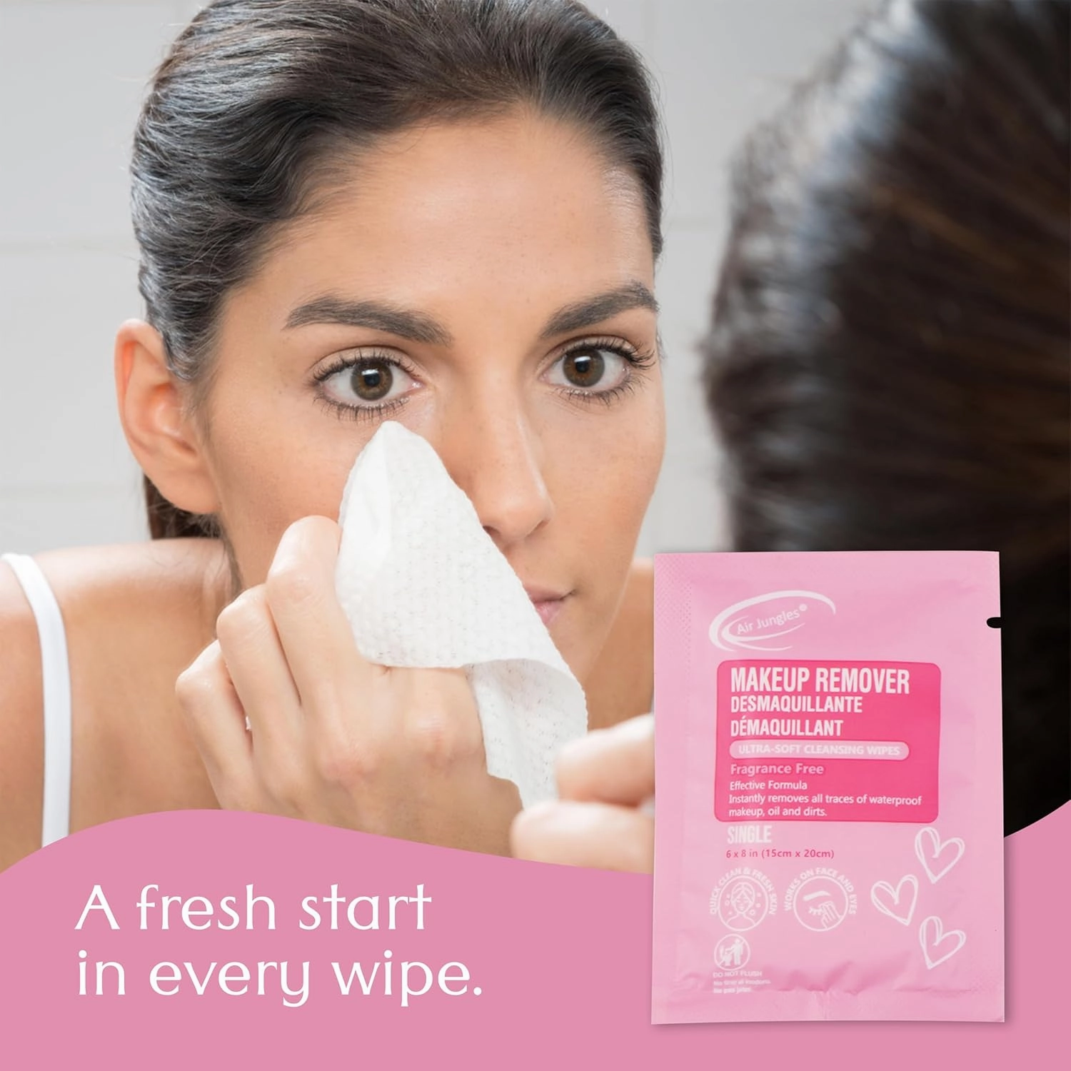 Air Jungles Makeup Remover Wipes Singles 25 Count (Pack of 3), Extra Large 6" x 8", Fragrance-Free, Removes Makeup and Oil, Ultra-Soft Cleansing Wipes, Alcohol Free