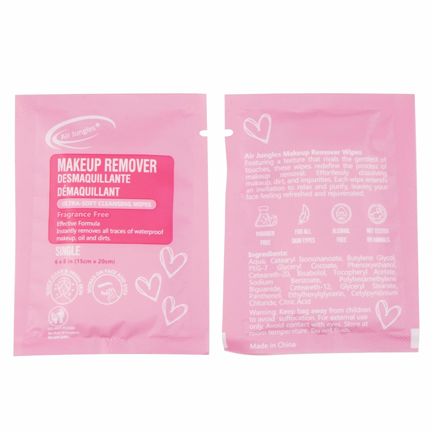 Air Jungles Makeup Remover Wipes Singles 25 Count (Pack of 3), Extra Large 6" x 8", Fragrance-Free, Removes Makeup and Oil, Ultra-Soft Cleansing Wipes, Alcohol Free