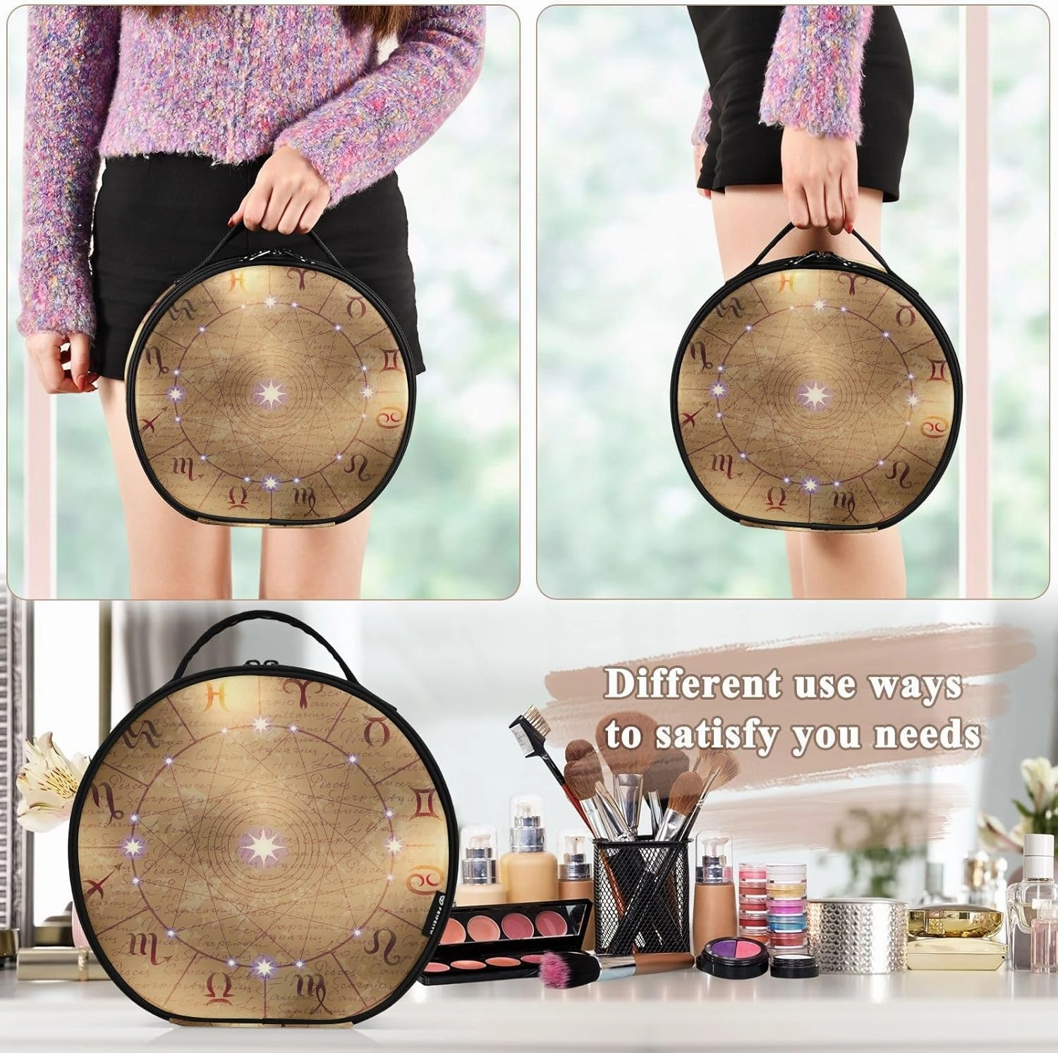 ALAZA Zodiac Signs Travel Cosmetic Organizer Make up Organizer Toiletry Bag