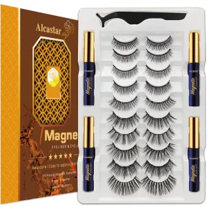 Alcastar Magnetic Eyelashes and Eyeliner Kit,Magnetic Eyelash With Applicator,Reusable False Eyelashes Easy to Wear, No Glue Needed, Sweatproof (ATZ1004A-6)
