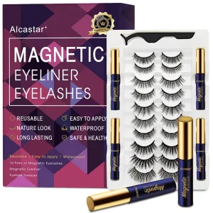 Alcastar Magnetic Eyelashes with Eyeliner Kit, Magnetic Lashes Natural Looking with, Reusable,Long Lasting, Easy Apply,Cruelty-Free (ATZ1004-A1)