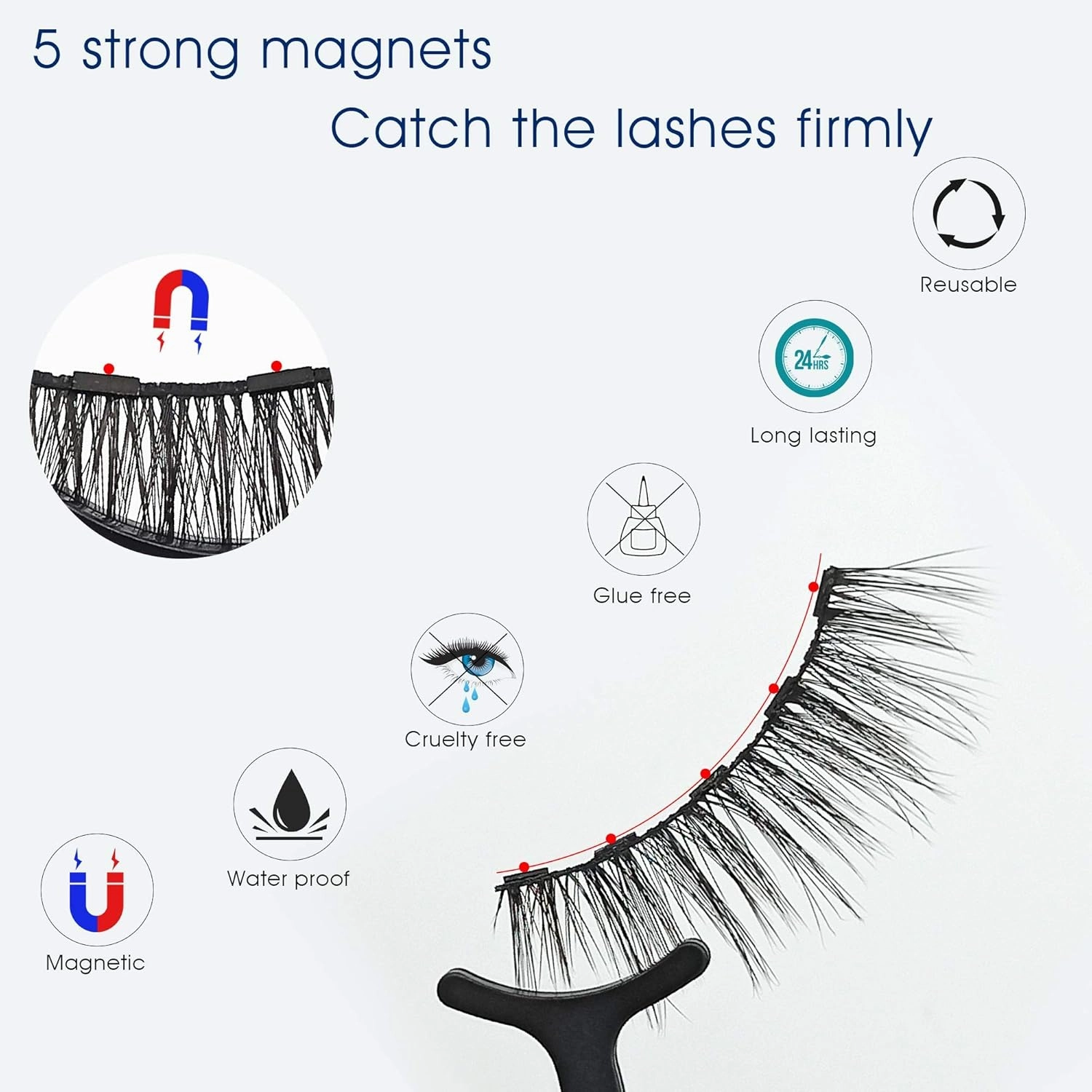 Alcastar Magnetic Eyelashes with Eyeliner Kit, Magnetic Lashes Natural Looking with, Reusable,Long Lasting, Easy Apply,Cruelty-Free. (B-cat eye72D38)
