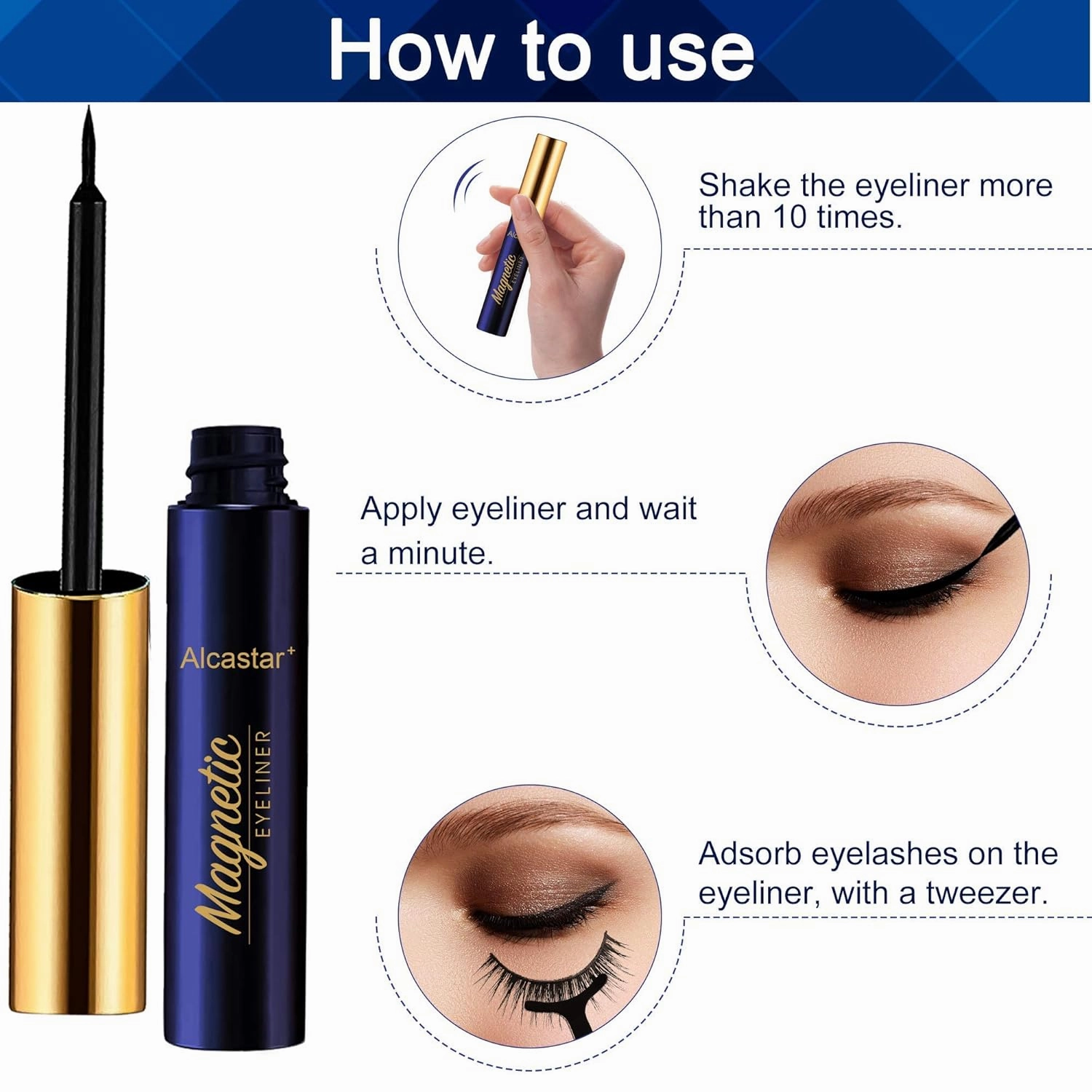 Alcastar Magnetic Eyelashes with Eyeliner Kit, Magnetic Lashes Natural Looking with, Reusable,Long Lasting, Easy Apply,Cruelty-Free. (B-cat eye72D38)