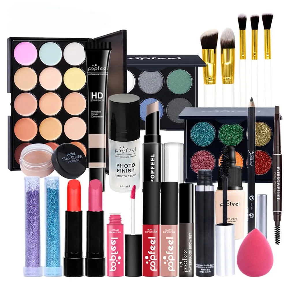 All-in-One Makeup Kit Gift Set, Makeup Kit for Women Full Kit, Makeup Gift Set Include Eyeshadow Palette Lipstick Concealer Blush Mascara Foundation Face Powder, Great Gift Choice(25 PCS)