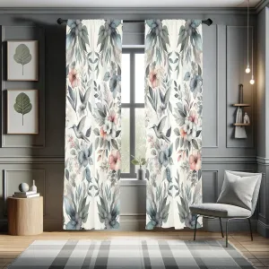 Ambesonne Birds and Nature Curtains, Muted Tone Leafy Floral Huddles with Hummingbirds Urban Jungle, Window Treatments 2 Panel Set for Living Room Bedroom, Pair of - 28" x 63", Blue Grey Dried Rose