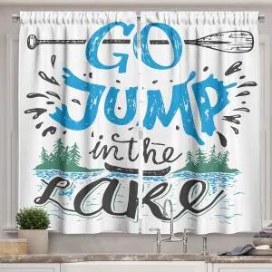 Ambesonne Cabin Kitchen Curtains, Vintage Typography Inspirational Words Lake Sign Canoe Fishing Sports Theme, Window Drapes 2 Panel Set for Kitchen Cafe Decor, 55" X 39", Green Black