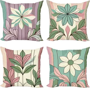 Ambesonne Floral Throw Pillow Cushion Cover Set of 4, Vintage Themed Pastel Concept Bold Flowers and Leaves Garden Blossom, Decorative Accent Double-Sided Printing, 24", Blush Pale Seafoam Green