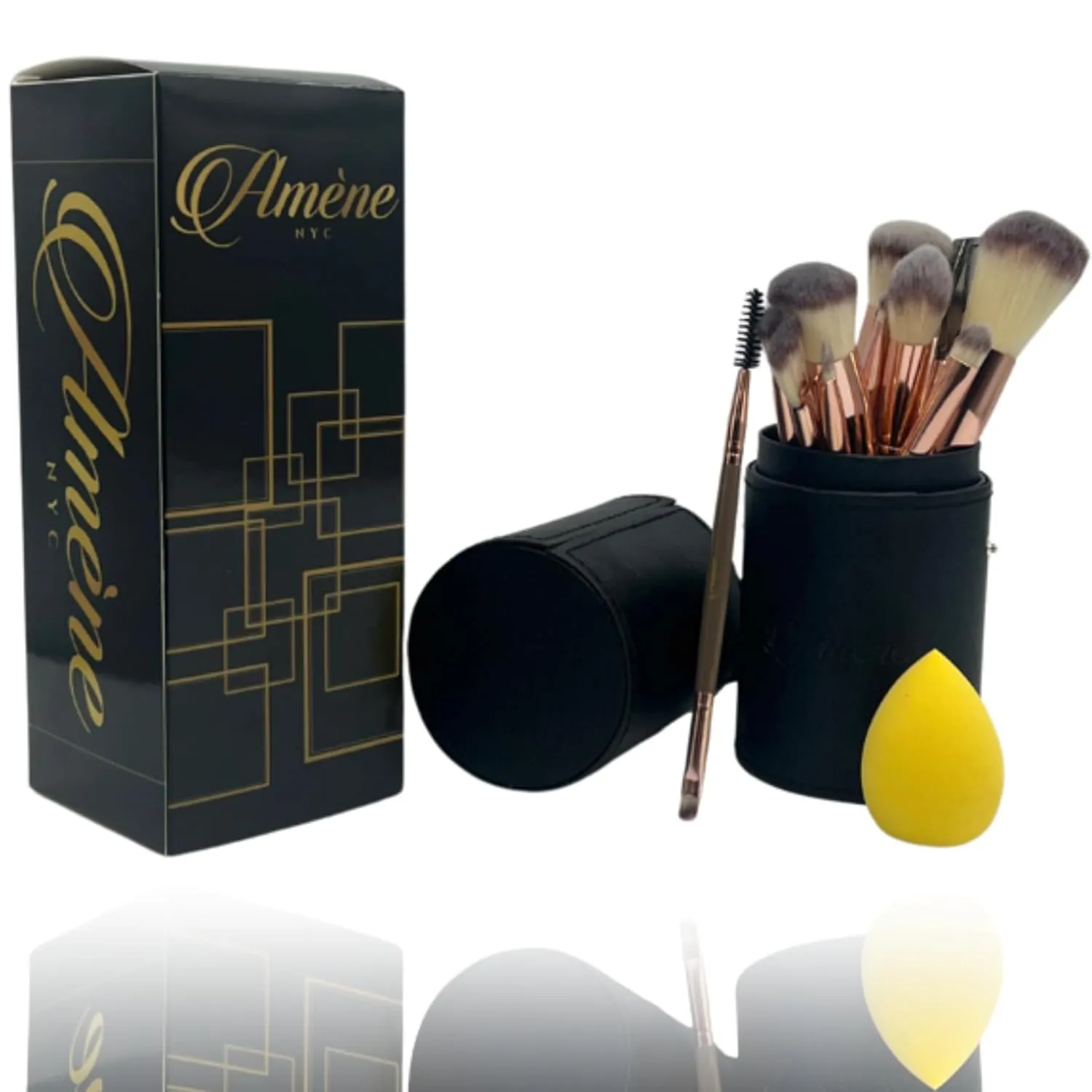 Amene NYC Professional Makeup Brushes Set 15 Piece Makeup Brush Set Premium Synthetic Foundation Blending Face Powder Blush Concealers Eye Shadows Brushes With Case Gift Box And Makeup Sponge