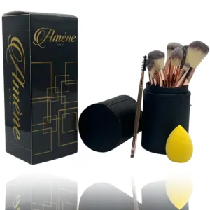 Amene NYC Professional Makeup Brushes Set 15 Piece Makeup Brush Set Premium Synthetic Foundation Blending Face Powder Blush Concealers Eye Shadows Brushes With Case Gift Box And Makeup Sponge