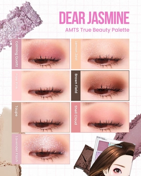 AMTS True Beauty Dear Jasmine Eyeshadow Palette, Matte Shimmer Glitter Highly Pigmented,Ultra-Blendable Naturing-Looking Day to Night Long Lasting, Cheek blush, K Beauty