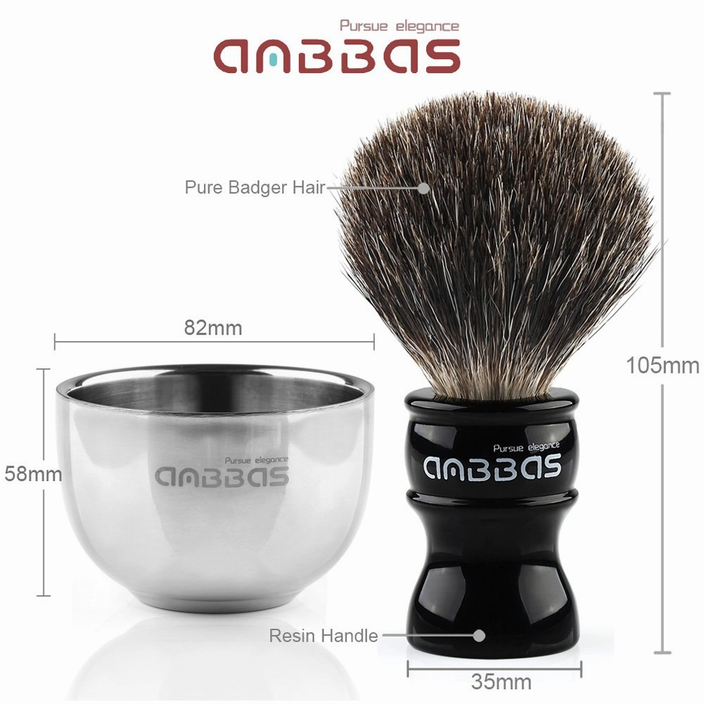 Anbbas Black Badger Hair Shaving Brush Resin Handle and Acrylic Thicken Shaving Stand,Stainless Steel Shaving Bowl and Goat Milk Soap 4in1 Gift Set for Men Wet Shave