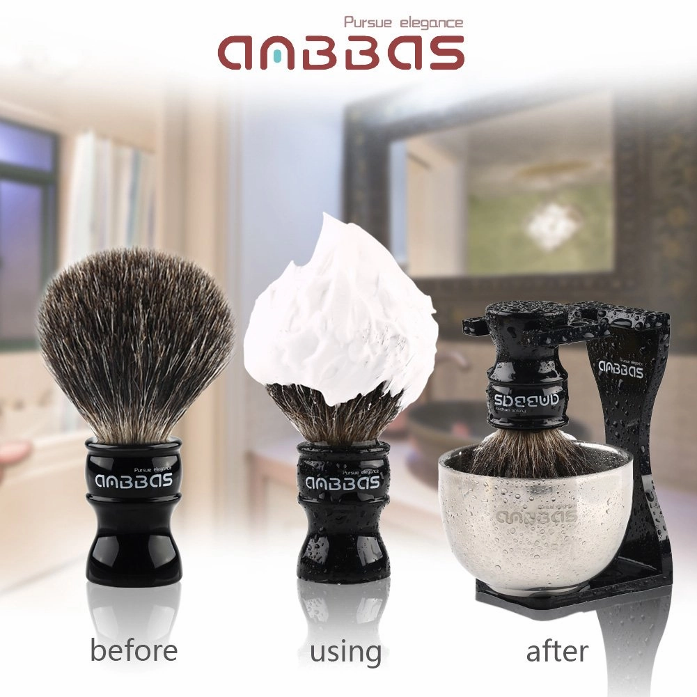 Anbbas Black Badger Hair Shaving Brush Resin Handle and Acrylic Thicken Shaving Stand,Stainless Steel Shaving Bowl and Goat Milk Soap 4in1 Gift Set for Men Wet Shave