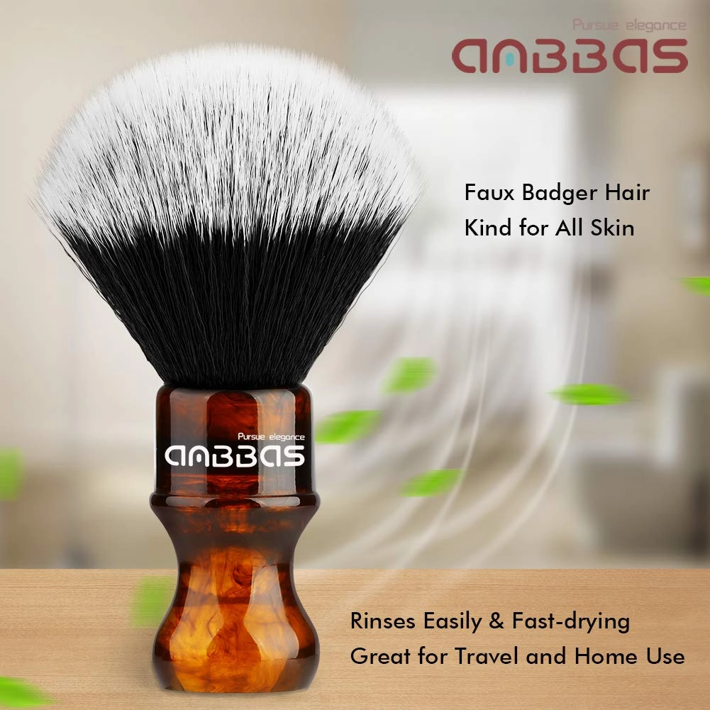 Anbbas Synthetic Badger Shaving Brush with Resin Handle,Nylon Bristles Hair Lathering Foam Brush for Men Travel Professional Wet Shaving(Amber,24 mm Knot)
