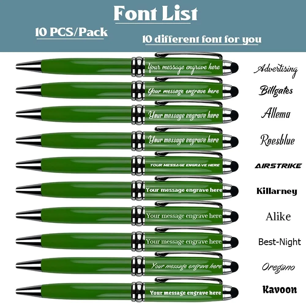 Ancolo Custom Executive Pens Stylus Tip School Writing Set Metal body - Engraved Personal Name pens - with Your Team Name or Slogan/Phone number/Address- 10 Pens/Box