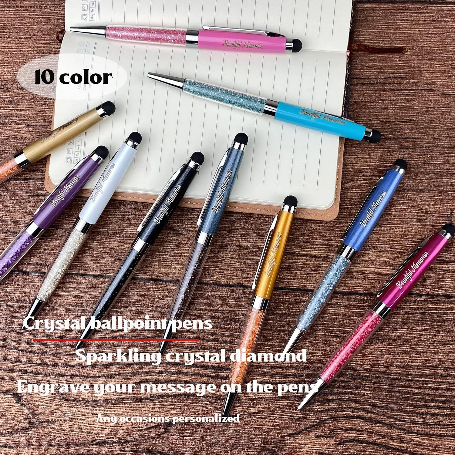 Ancolo Custom Luxury Office BallPens with Stylus Tip Medium Point - Nice writing Pens - Engraved with Your Name Slogan, Perfect for Men and Women Girls boys 10 Pens/Box (gray)