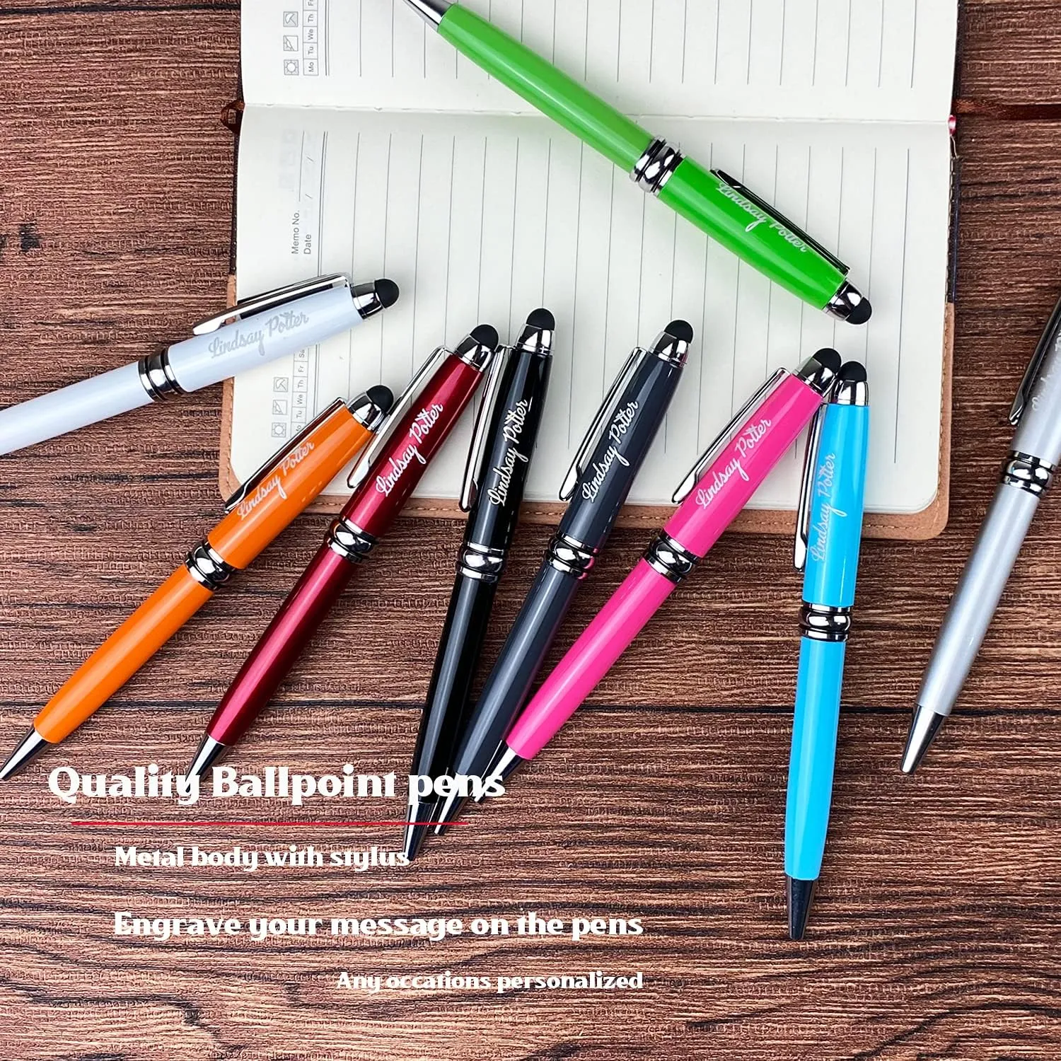 Ancolo Custom Luxury Office BallPens with Stylus Tip Medium Point - Nice writing Pens - Engraved with Your Name Slogan, Perfect for Men and Women Girls boys 10 Pens/Box