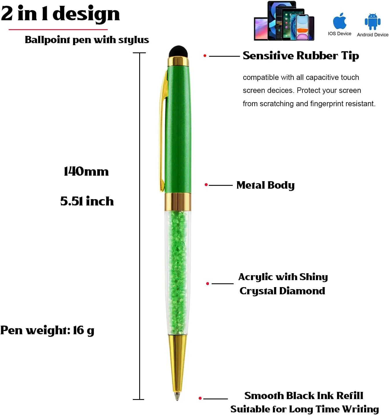 Ancolo Engraved BallPens with Stylus Tip Medium Point - Nice writing Pens - Engraved with Your Name Slogan, Perfect for Men and Women Girls boys 10 Pens/Box