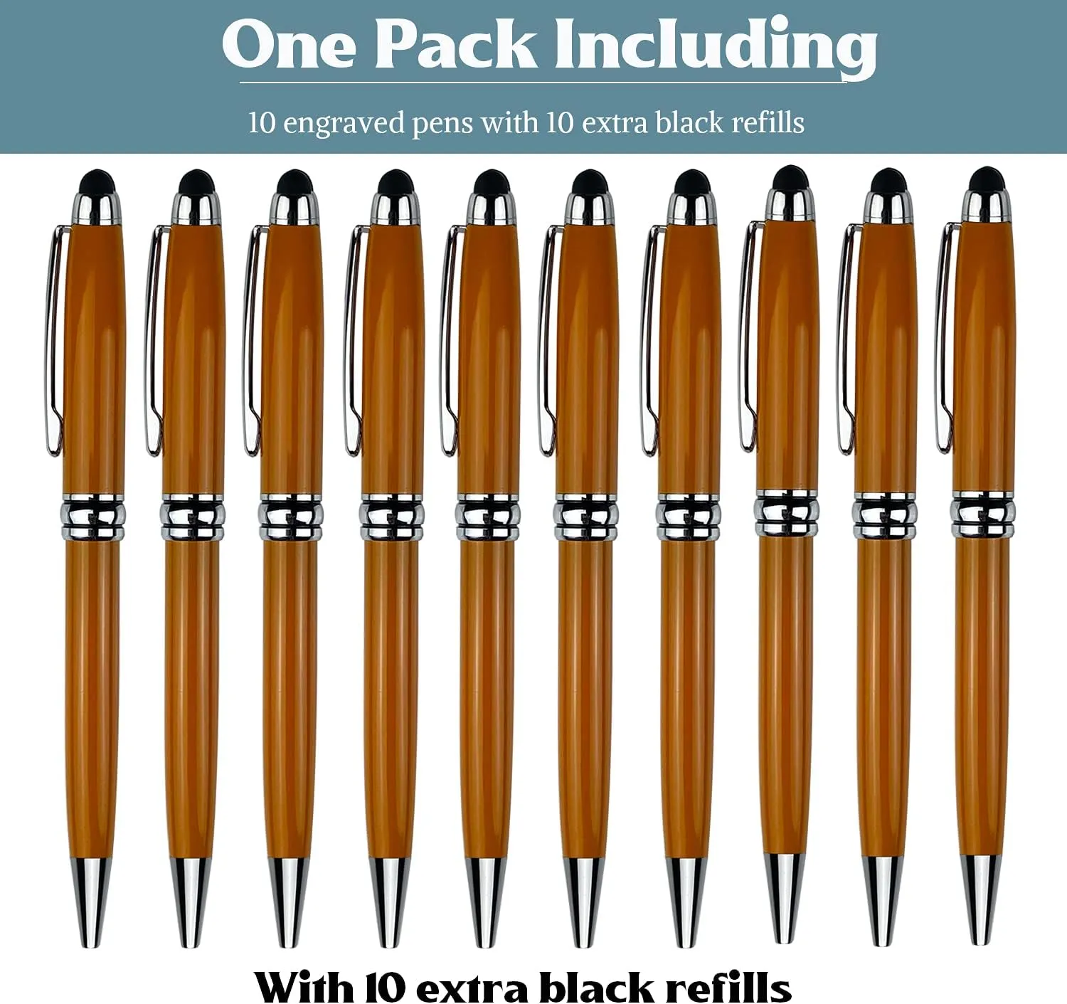 Ancolo Personalized ball Pens-Black Writing Set- Medium Point -Engraved with Name or Message, Team Name, Phone Number For journaling and office - Gift for Men and Women 10 Pens/Box
