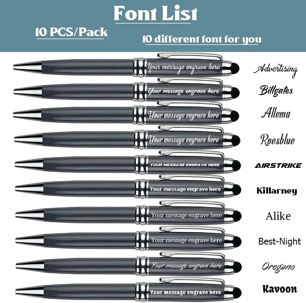Ancolo Personalized Fancy Pens with Stylus Tip for Touch Screen Phones Office Writing Set- Engraved with Your Message Name Company Team Name, Phone Number Gift for Business Men 10 Pens/Box