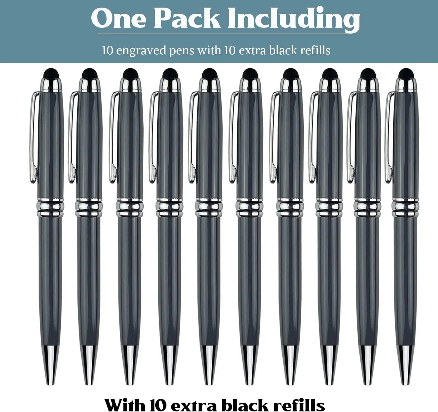 Ancolo Personalized Fancy Pens with Stylus Tip for Touch Screen Phones Office Writing Set- Engraved with Your Message Name Company Team Name, Phone Number Gift for Business Men 10 Pens/Box