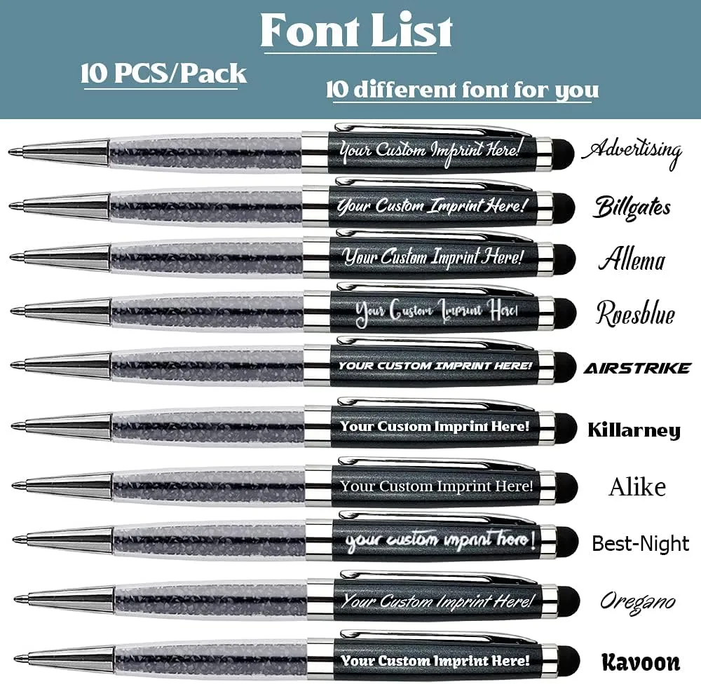 Ancolo Personalized Office Pens-Black Writing Set Medium Point Engraved with Name or Message, Team Name,For journaling and office writing set - Perfect for Men and Women 10 Pens/Box (Black)
