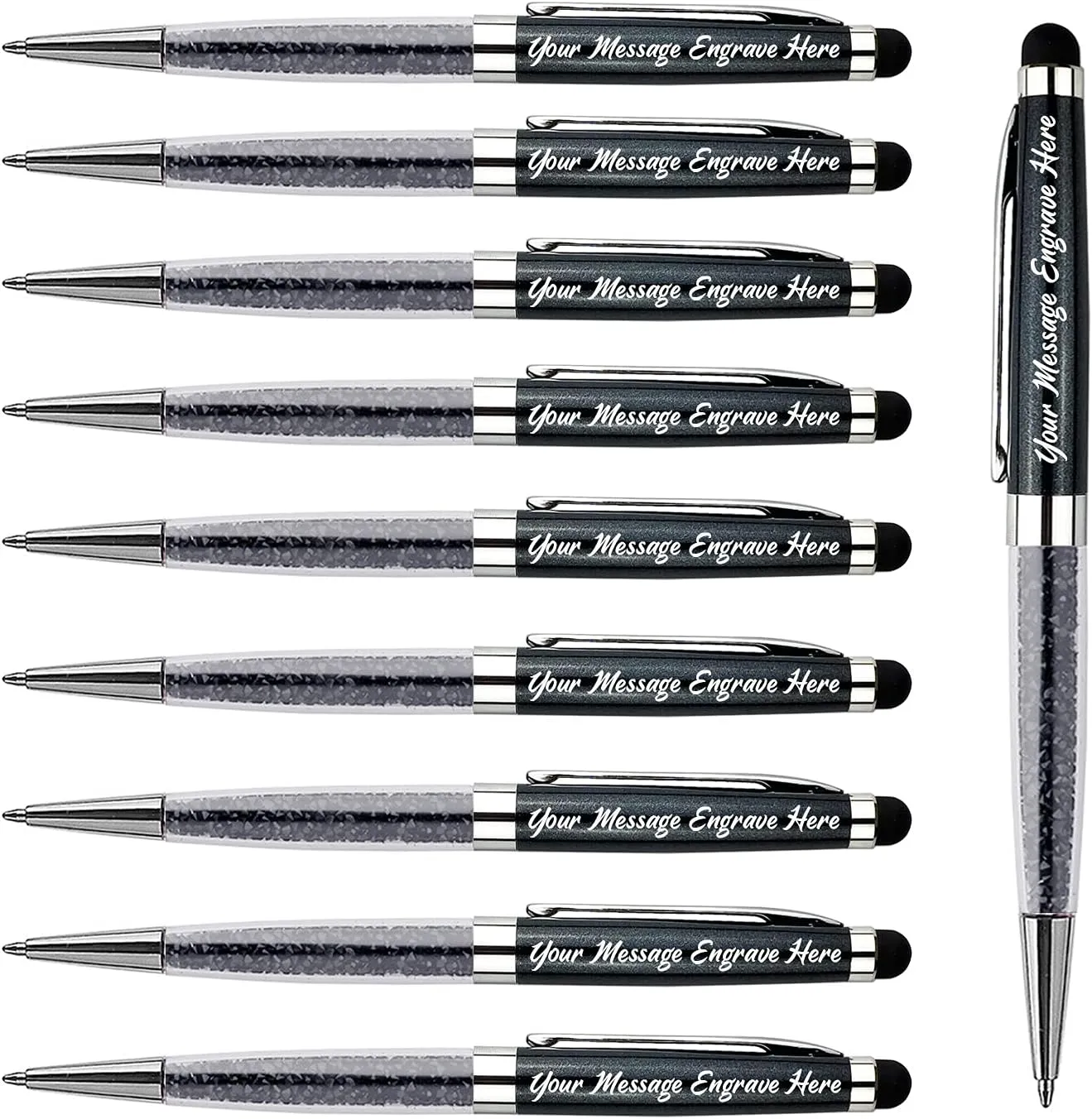 Ancolo Personalized Office Pens-Black Writing Set Medium Point Engraved with Name or Message, Team Name,For journaling and office writing set - Perfect for Men and Women 10 Pens/Box (Black)