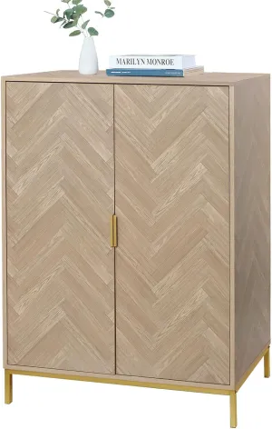 Anmytek 2 Door Wood Accent Storage Cabinet, 43" H Natural Oak Tall Sideboard Furniture with Adjustable Shelves for Living Room Kitchen, H0034