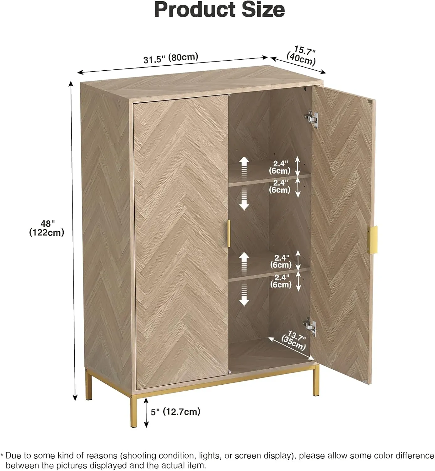 Anmytek 2 Door Wood Accent Storage Cabinet, 43" H Natural Oak Tall Sideboard Furniture with Adjustable Shelves for Living Room Kitchen, H0034