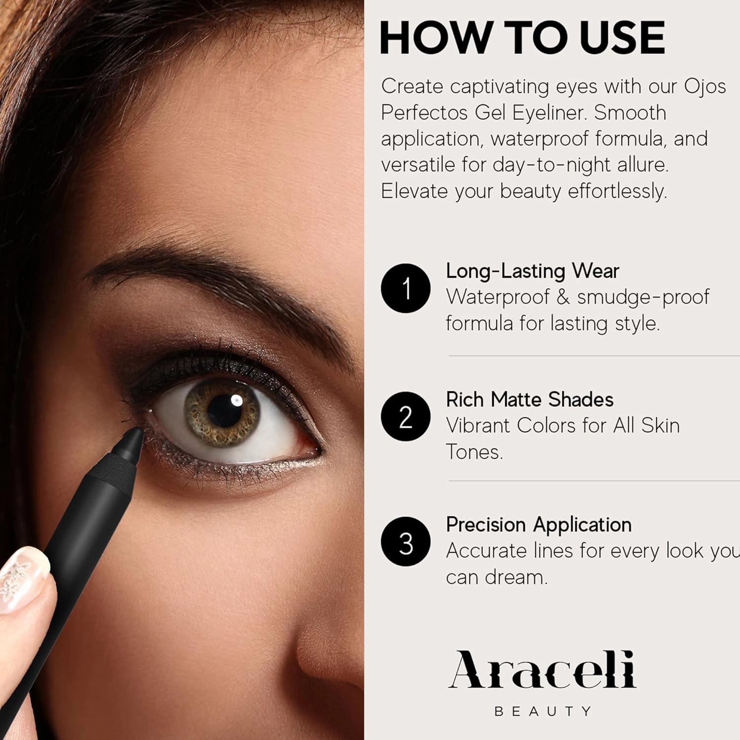 Araceli Beauty Gel Pencil Eyeliner – Water Resistant & Smudge-Proof, Long-Lasting Eye Makeup for Precision Lining & Bold Rose Gold Color