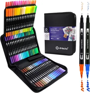 Artecho 72 Colors Markers for Adult Coloring Books No Bleeding, Dual Tip Markers for School, Fine and Brush Tip for Adults Coloring Books, Calligraphy, Drawing, Sketching