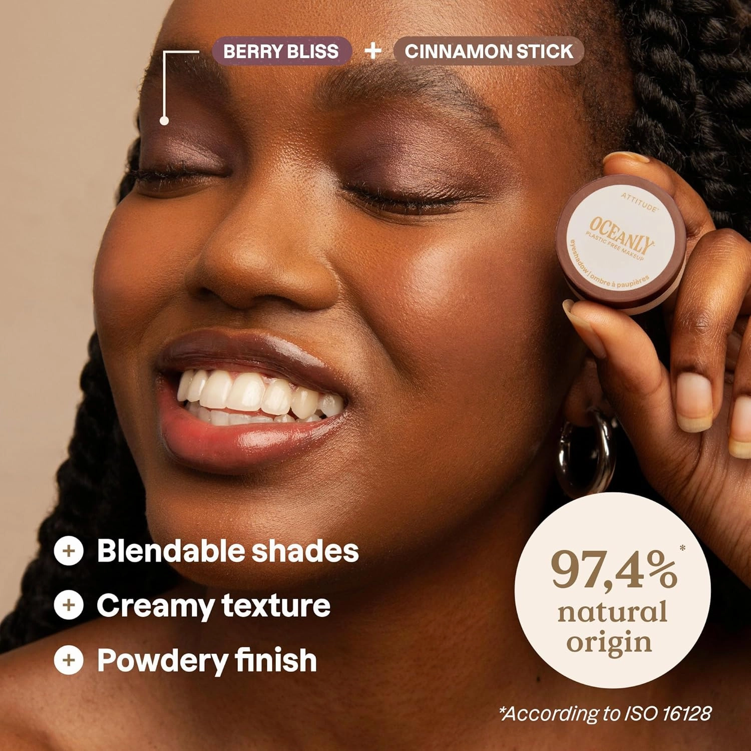 ATTITUDE Oceanly Eyeshadow, EWG Verified, Single Shimmer Cream Eyeshadow, Plastic-Free, Vegan Beauty and Makeup, Berry Bliss, 0.16 Fl Oz